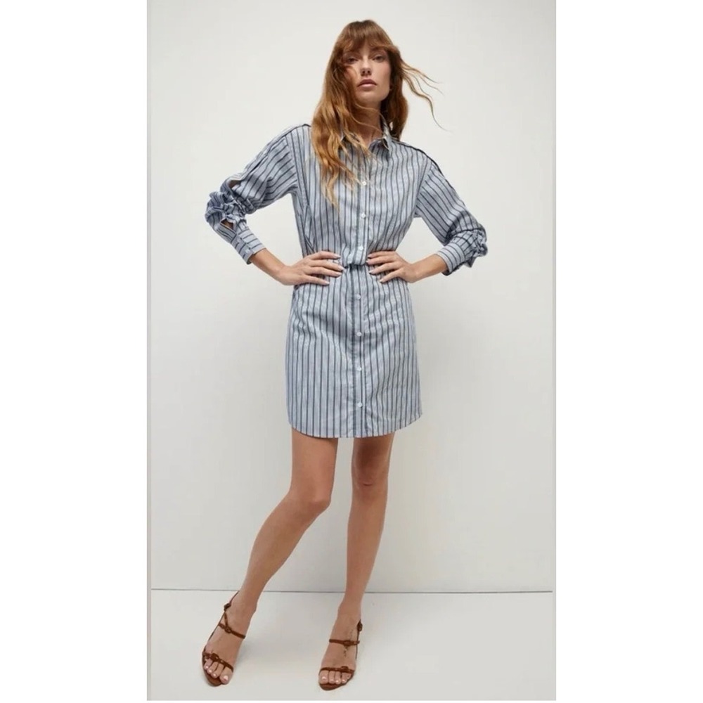 Veronica Beard Rae Striped Poplin Shirt Dres Collared Buttons Size 4